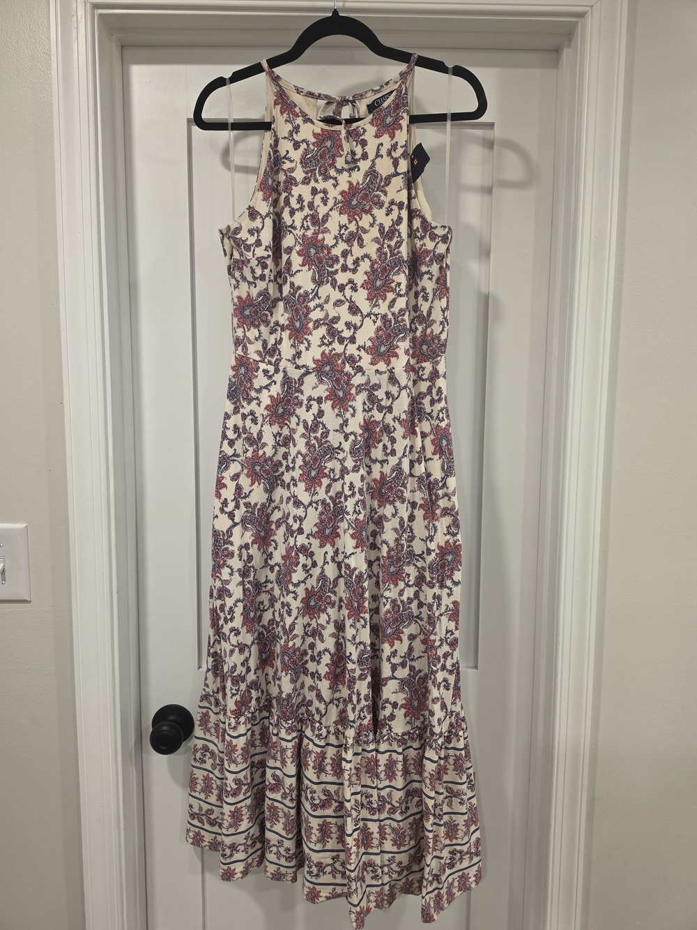 Chaps Sleeveless Cream Floral Maxi Dress